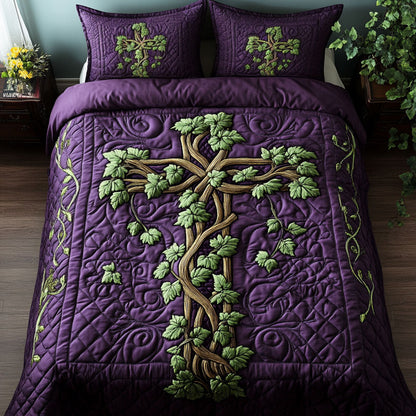 Vine Cross 3-Piece Quilted Bedding Set NCU0NNT232