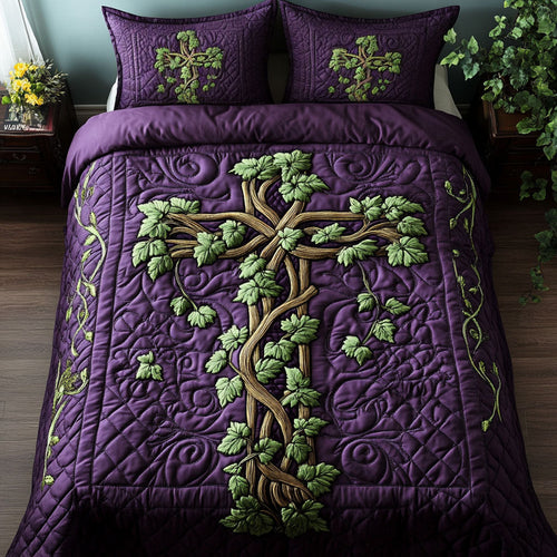 Vine Cross 3-Piece Quilted Bedding Set NCU0NNT232