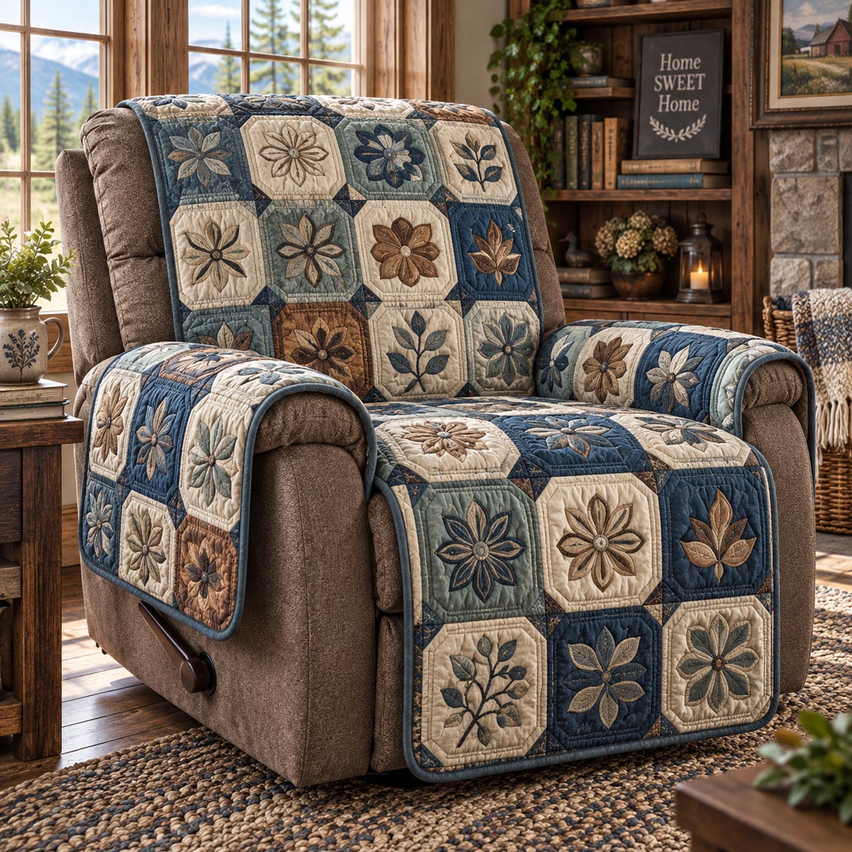 Vintage Blue Botanicals Quilted Sofa Cover SN0DV985