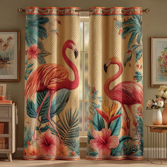 Vintage Flamingo Garden Quilted Curtains NCU0DH938