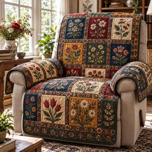 Vintage Folk Flowers Quilted Sofa Cover SN0DV1090