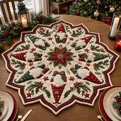 Vintage Gnome Poinsettia Custom Shape Quilted Table Topper SN0HH0084
