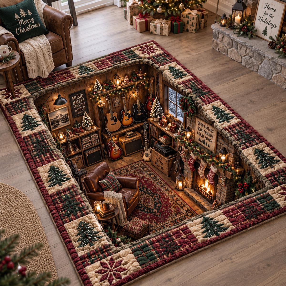 Vintage Guitar Retreat Area Rug SN0DV878
