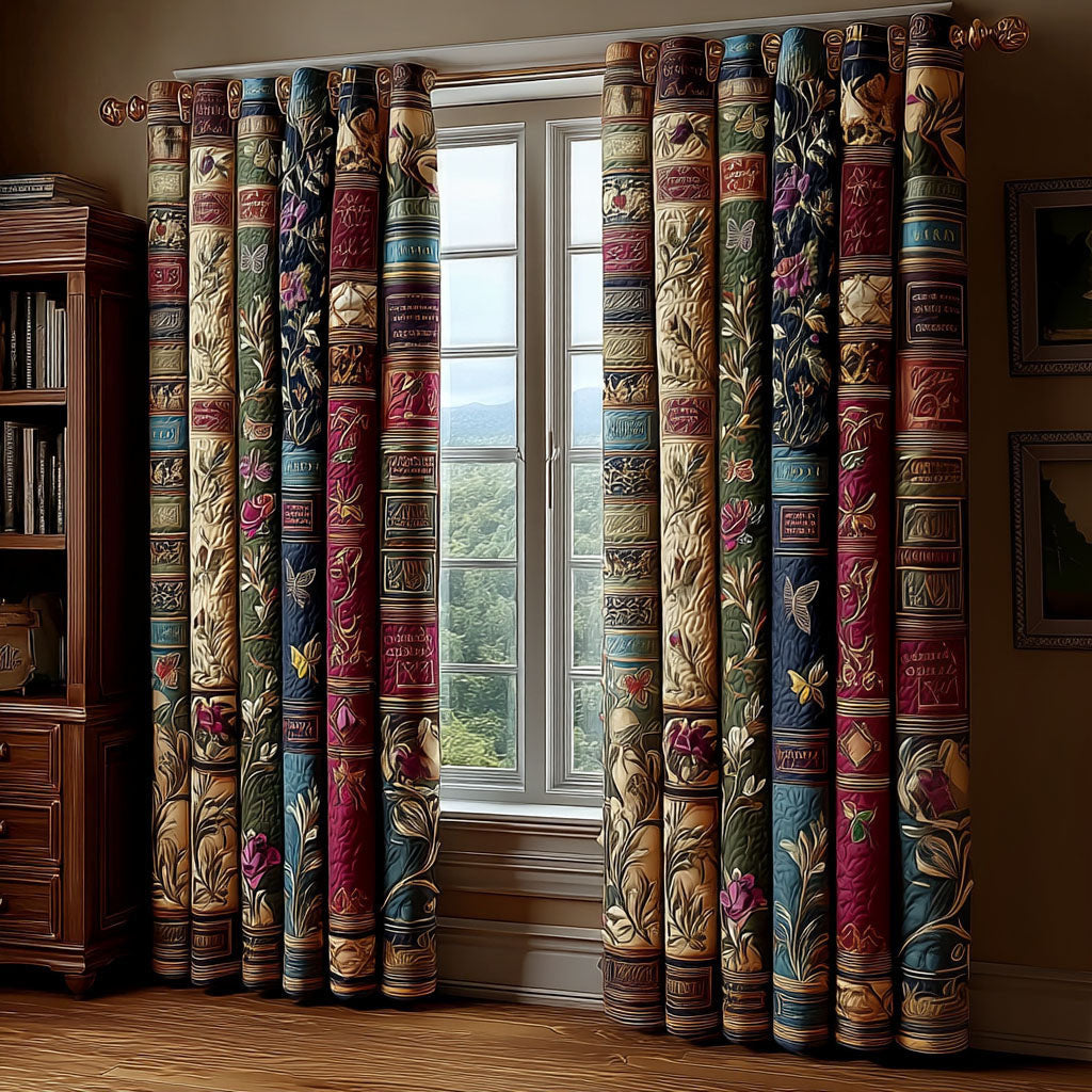 Vintage Library Spines Quilted Curtains NCU0TP0172