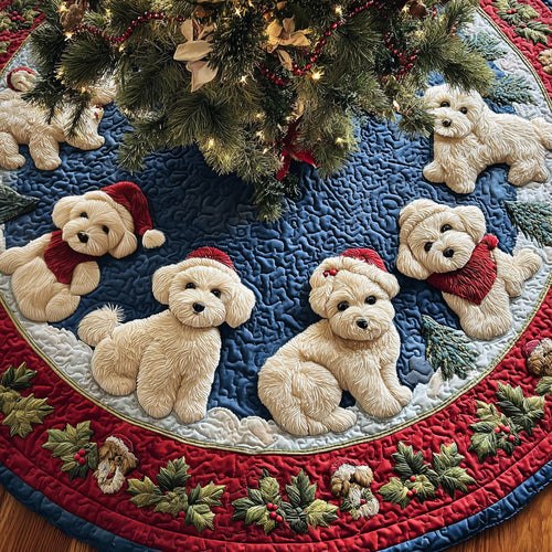Vintage Maltese Trim Quilted Christmas Tree Skirt NCU0HH1017