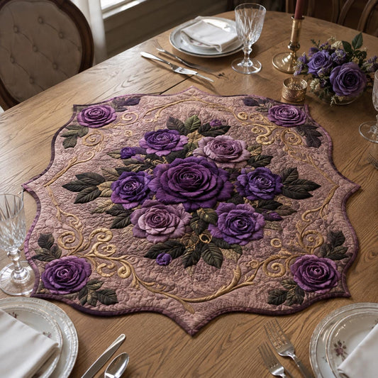 Vintage Mauve Roses Custom Shape Quilted Table Topper SN0DV468