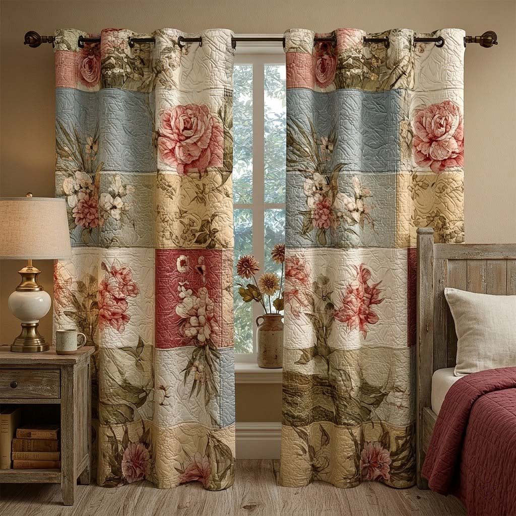 Vintage Peony Quilted Curtains NCU0QQ332