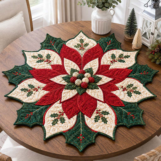 Vintage Poinsettia Crown Custom Shape Quilted Table Topper SN0HH0317