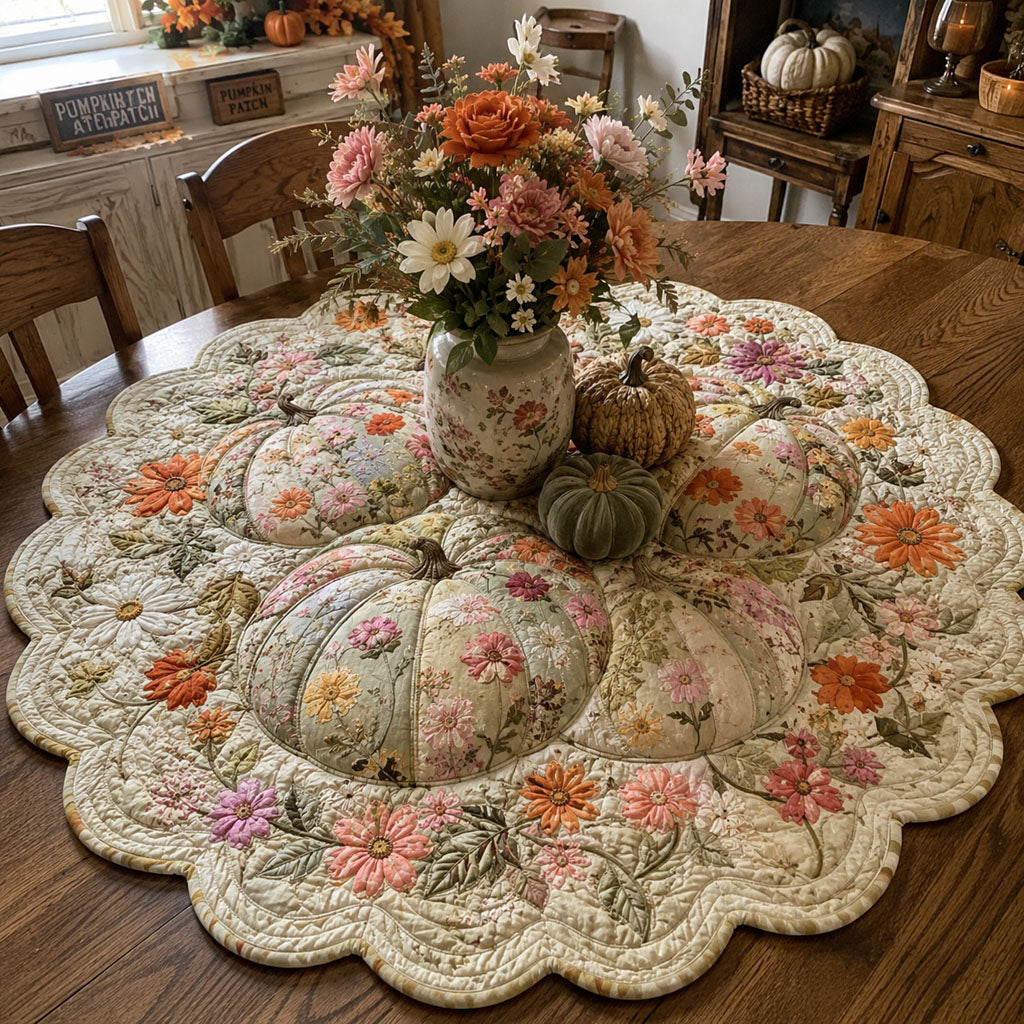 Vintage Pumpkin Garden Custom Shape Quilted Table Topper SN0PT637
