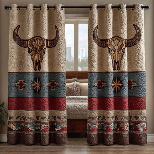 Vintage Rodeo Skull Quilted Curtains NCU0DH869