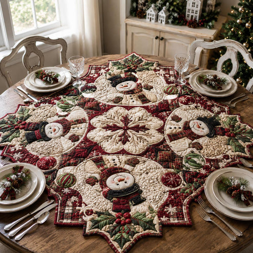 Vintage Snowman Cheer Custom Shape Quilted Table Topper SN0DV347