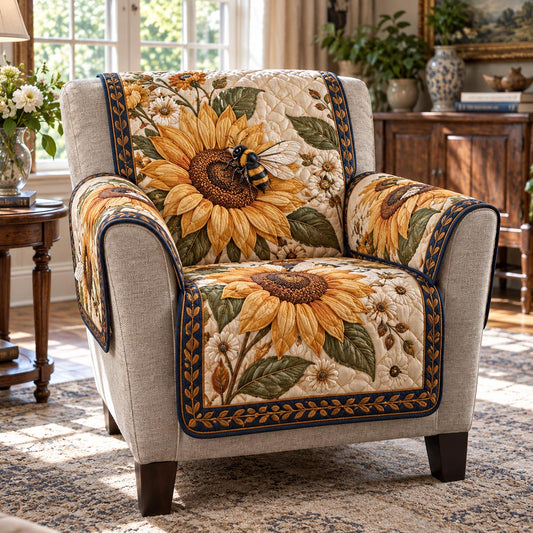 Vintage Sunflower Bee Quilted Sofa Cover SN0DV1045