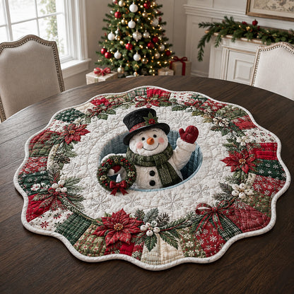 Vintage Wreath Snowman Custom Shape Quilted Table Topper SN0HH0124
