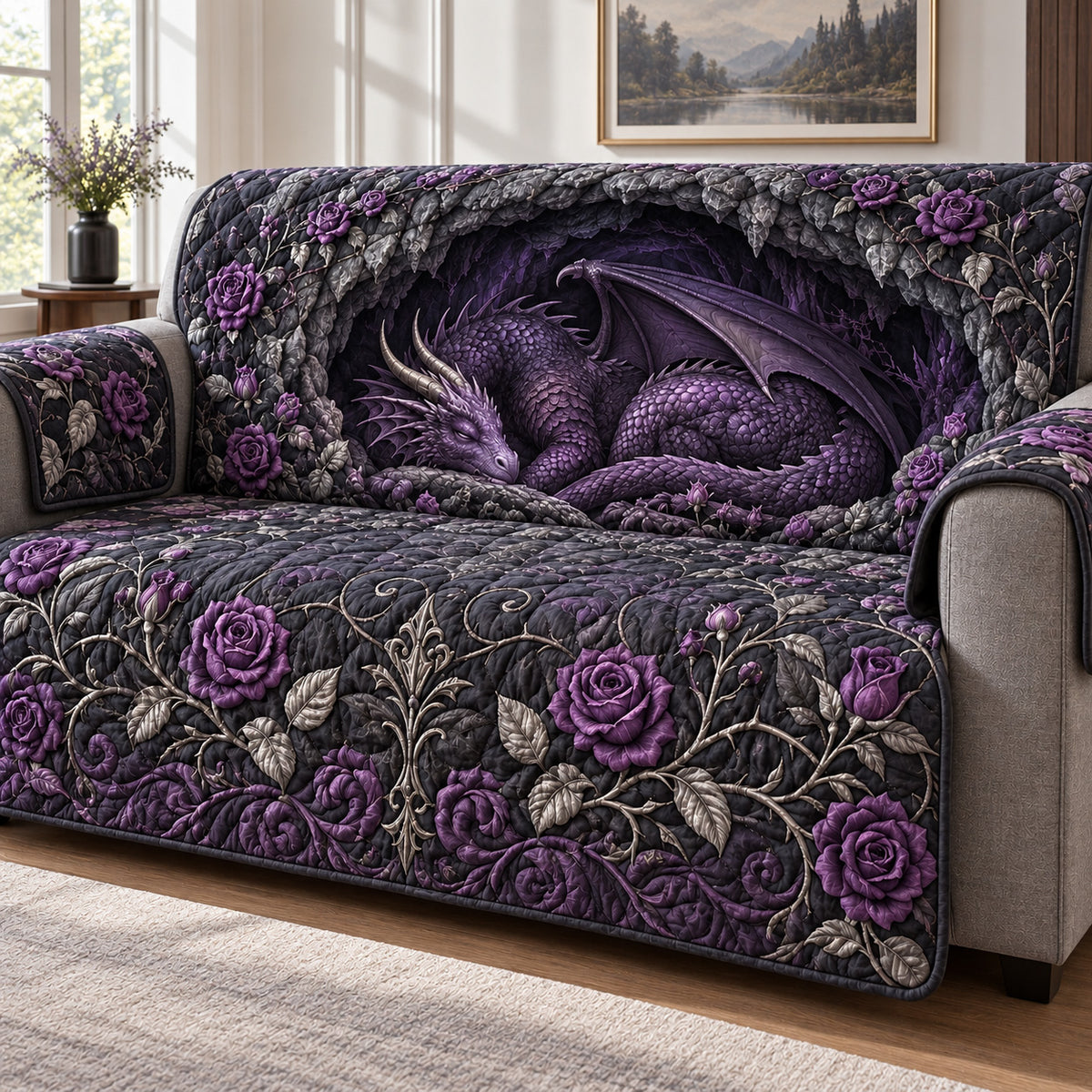 Violet Enchantment Quilted Sofa Cover SN0TV848