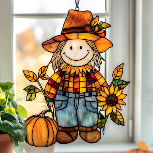 Warm Harvest Scarecrow - Window Hanging Suncatcher NCU0PD174