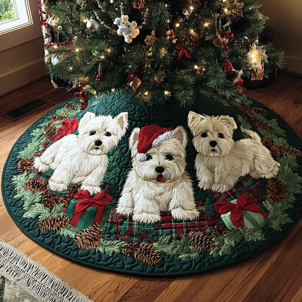 Westie Under the Tree Quilted Christmas Tree Skirt NCU0DV8102