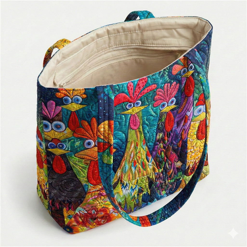 Whimsical Chicken Quilted Zipper Tote Bag SN0PT020