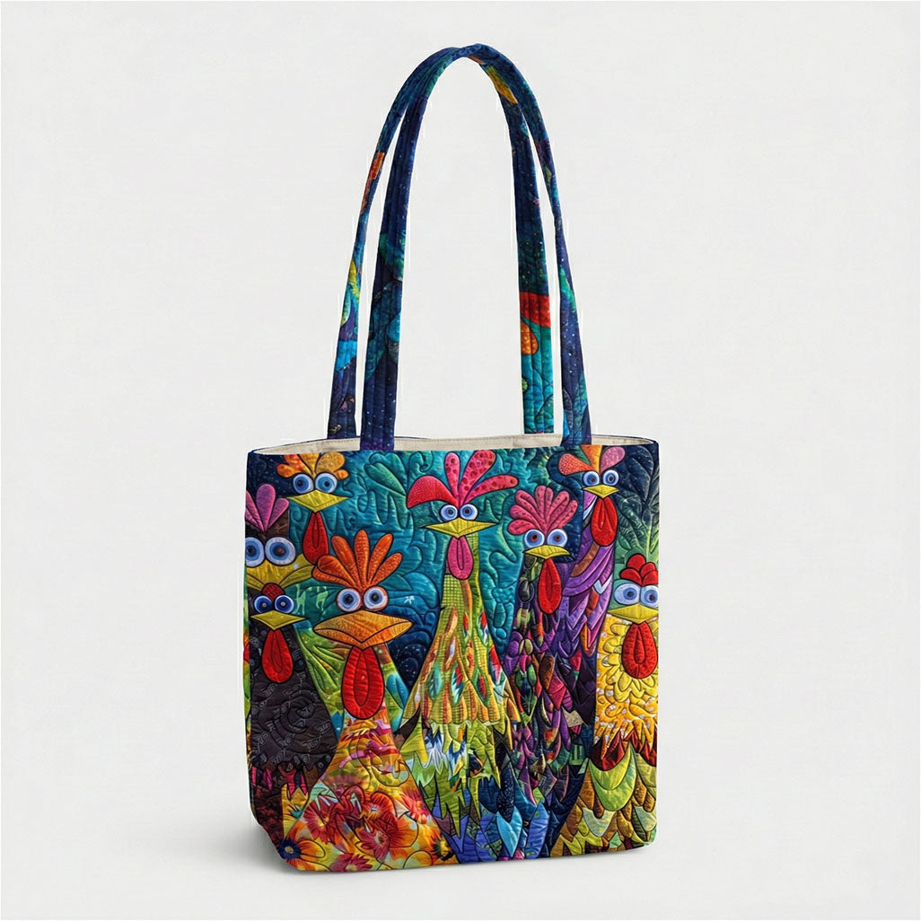 Whimsical Chicken Quilted Zipper Tote Bag SN0PT020