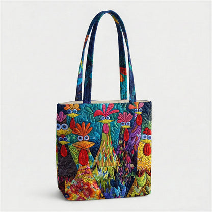 Whimsical Chicken Quilted Zipper Tote Bag SN0PT020