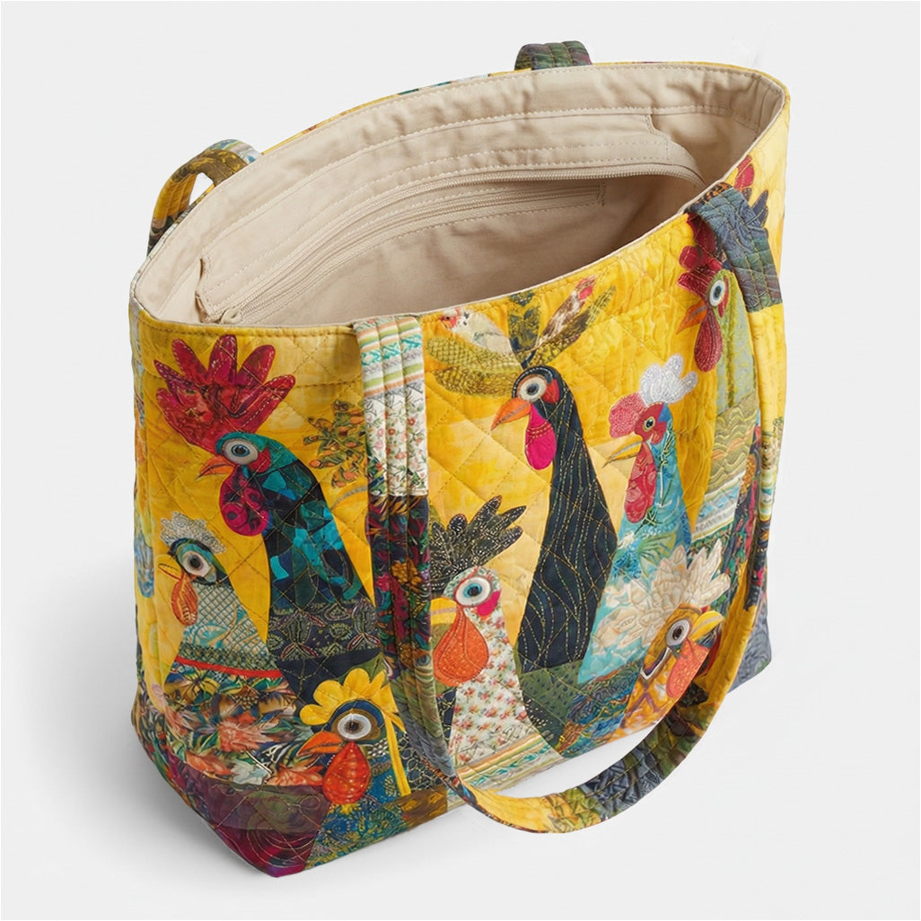 Whimsical Coop Friends Quilted Zipper Tote Bag SN0PT021