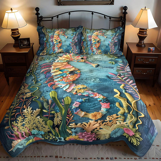Whimsical Seahorse 3-Piece Quilted Bedding Set NCU0TH1267