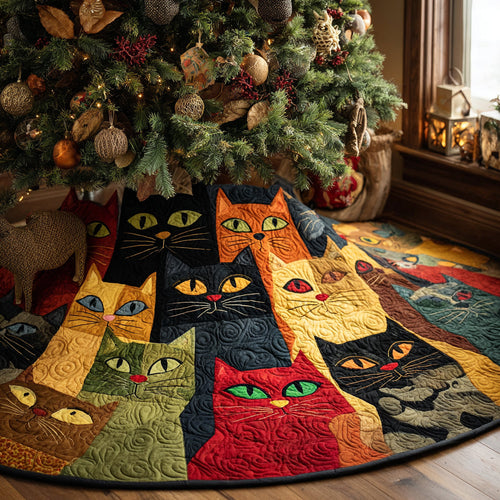 Whimsical Whiskers Christmas Quilted Tree Skirt NCU0DV1321