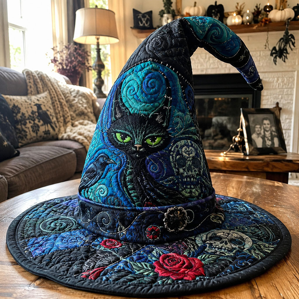 Whispering Black Cat Quilted Witch Hat SN0PT714