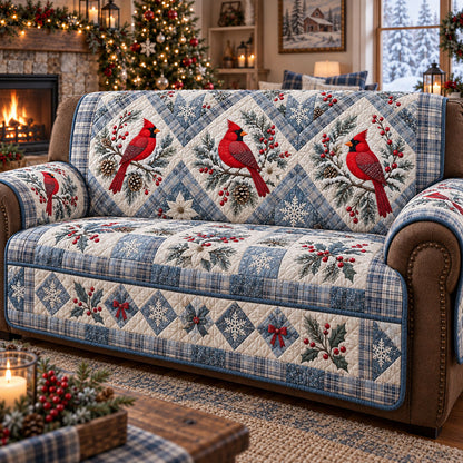 Whispering Winter Cardinals Quilted Sofa Cover SN0PT1353