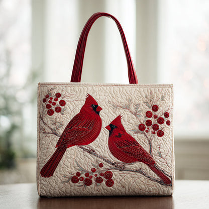 White Cardinal Quilted Tote Bag NCU0HH295