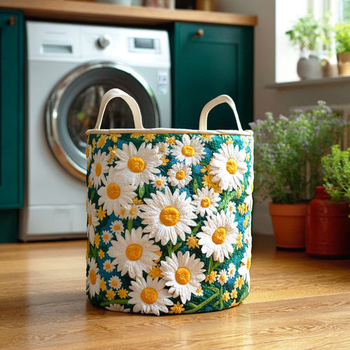 White Daisy Charm Quilted Laundry Basket NCU0NTD457