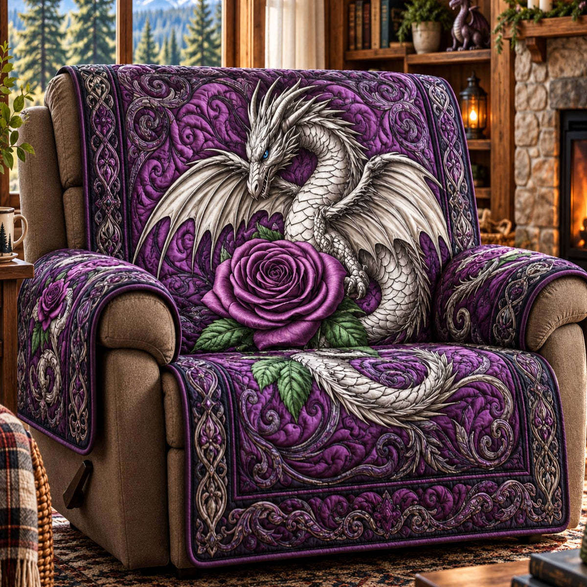 White Dragon Rose Quilted Sofa Cover SN0PT1464