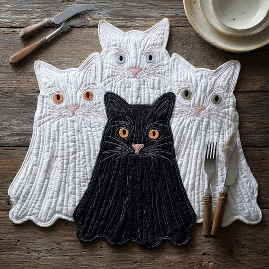 White Ghost Cats Custom Shape Quilted Placemat NCU0LV055