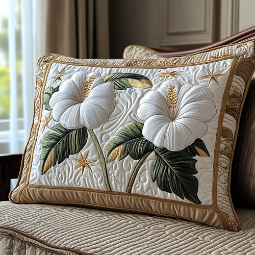 White Hibiscus Quilted Bedding Pillow Case NCU0DV4649