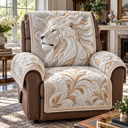 White Lion Golden Mane Quilted Sofa Cover SN0DV1017