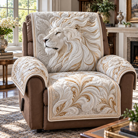 White Lion Golden Mane Quilted Sofa Cover SN0DV1017
