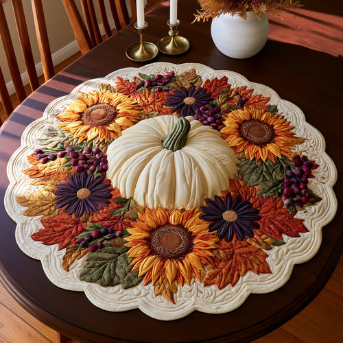 White Pumpkin Custom Shape Quilted Table Topper NCU0LV149