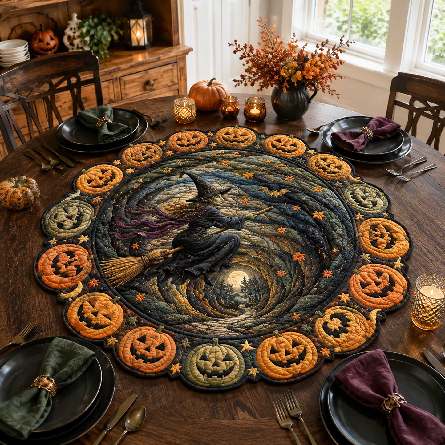 Wicked Vortex Custom Shape Quilted Table Topper SN0TD307