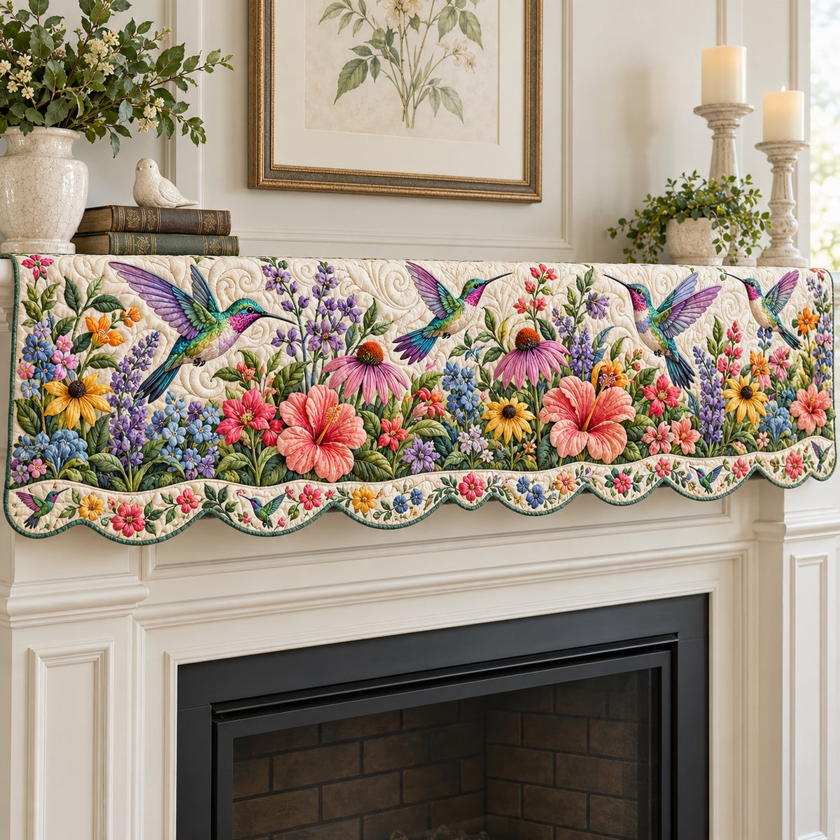 Wildflower Meadow Hummers Quilted Mantel Scarf SN0TV951