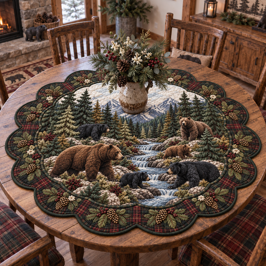 Wildwood Bears Custom Shape Quilted Table Topper SN0TV288