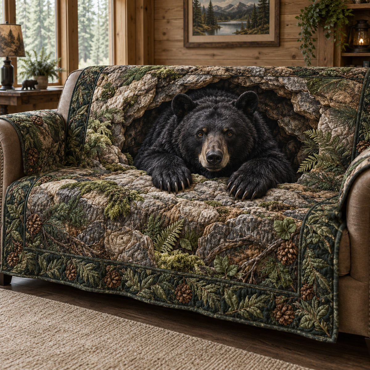 Wildwood Bear Quilted Sofa Cover SN0TV710