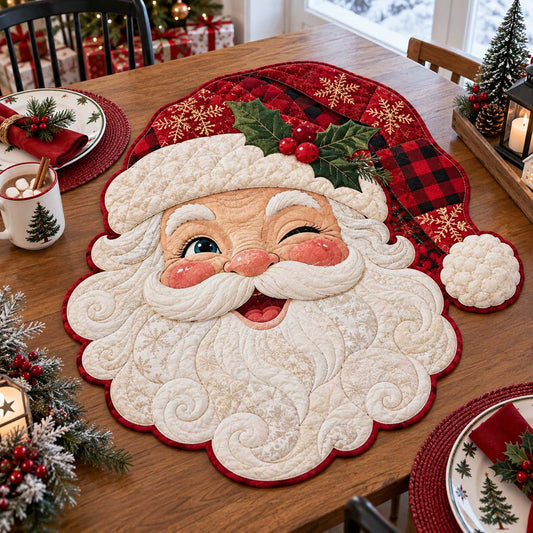 Winking Plaid Santa Custom Shape Quilted Table Topper SN0HH0378