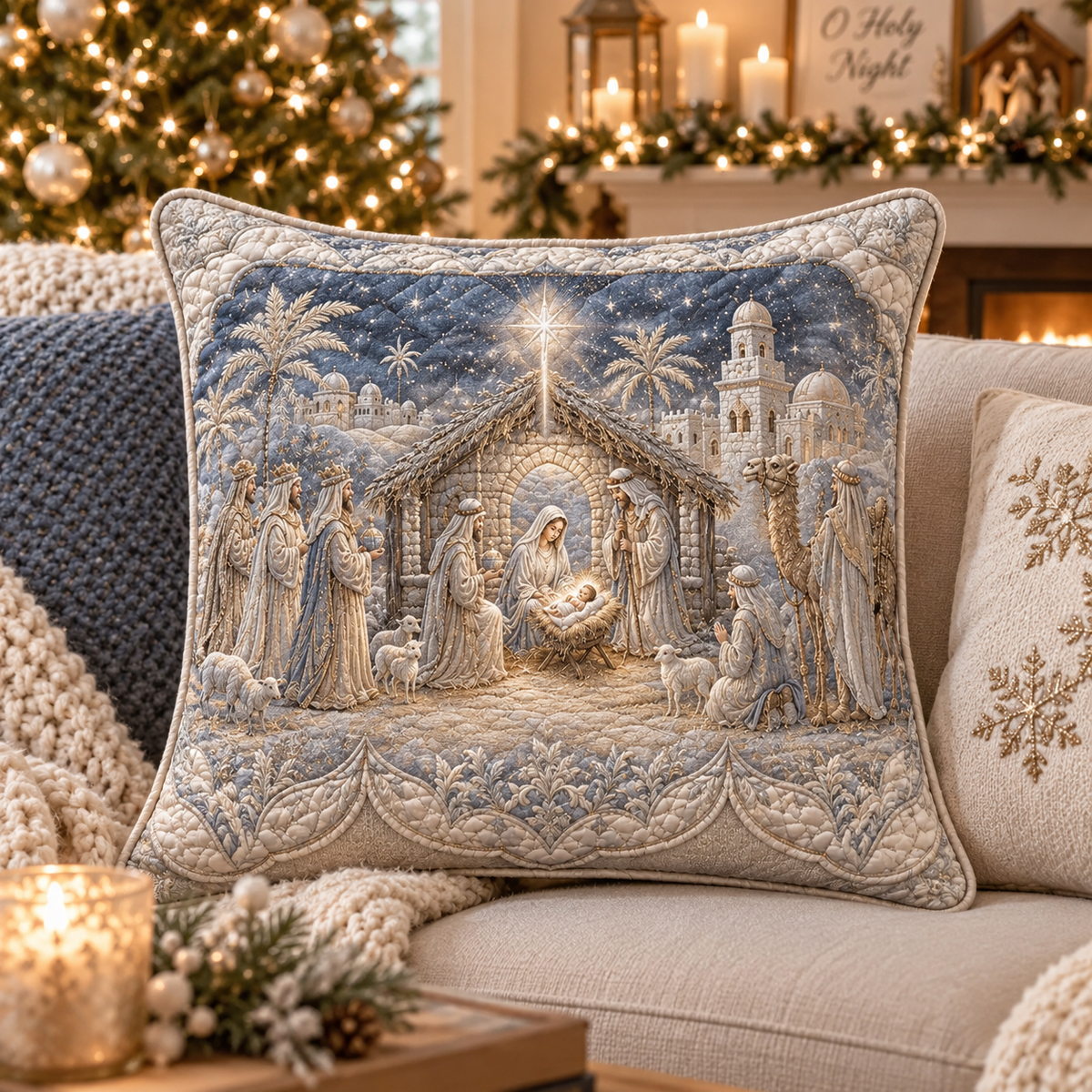 Winter Holy Night Quilted Pillow Case SN0DV498
