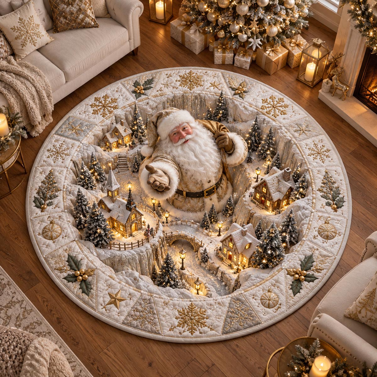 Winter Wonderland Santa Quilted Round Mat SN0DV755
