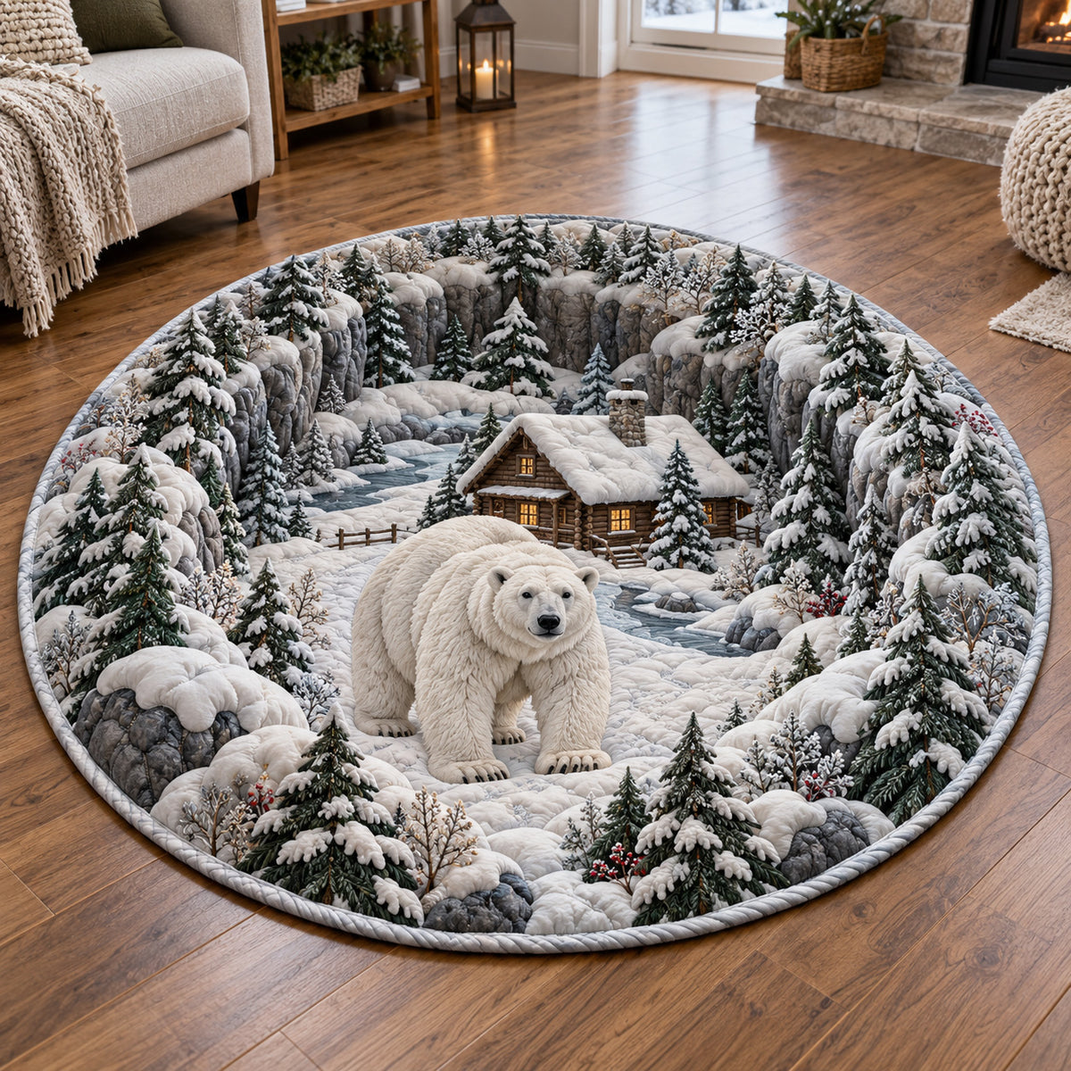 Winter Bear Sanctuary Quilted Round Mat SN0TV536