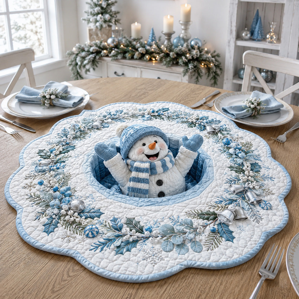 Winter Bell Snowman Custom Shape Quilted Table Topper SN0HH0125