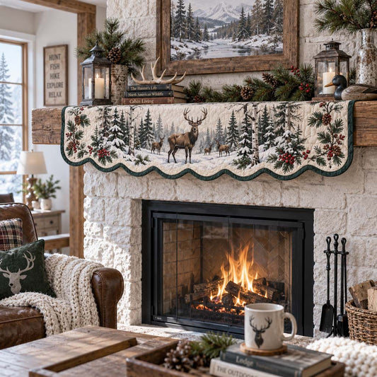 Winter Berry Stag Quilted Mantel Scarf SN0HH0338