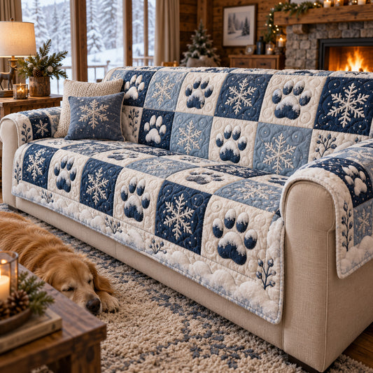 Winter Blue Paws Quilted Sofa Cover SN0TV388