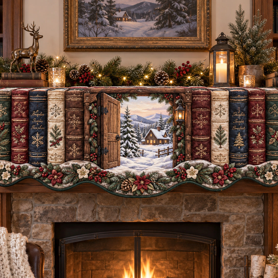 Winter Book Nook Quilted Mantel Scarf SN0TV604