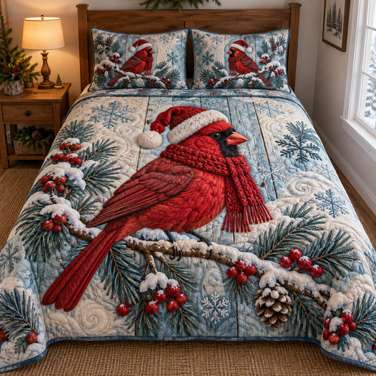 Winter Cardinal 3-Piece Quilted Bedding Set SN0TV776