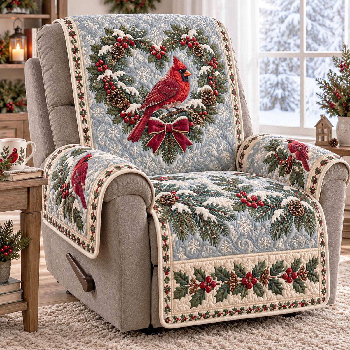 Winter Cardinal Quilted Sofa Cover SN0TD1210